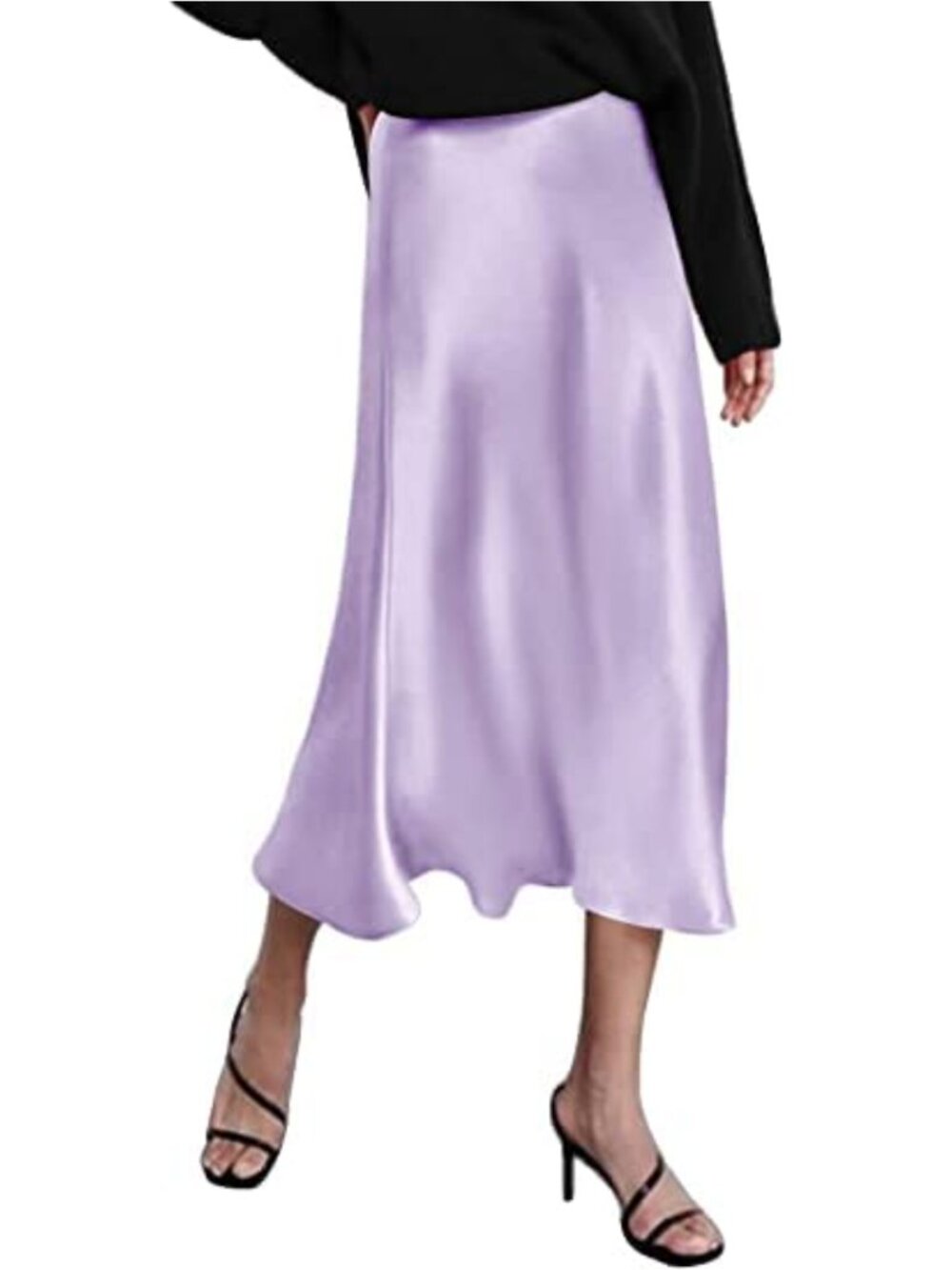 High Waisted Satin Midi Skirt with Zipper - Elegant Silk Work Skirt